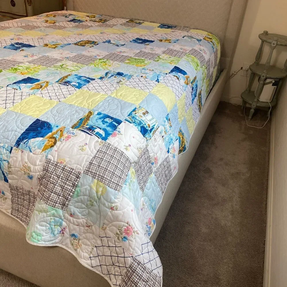Handmade patchwork quilt with Starwars , gingham, floral , butterflies Queen